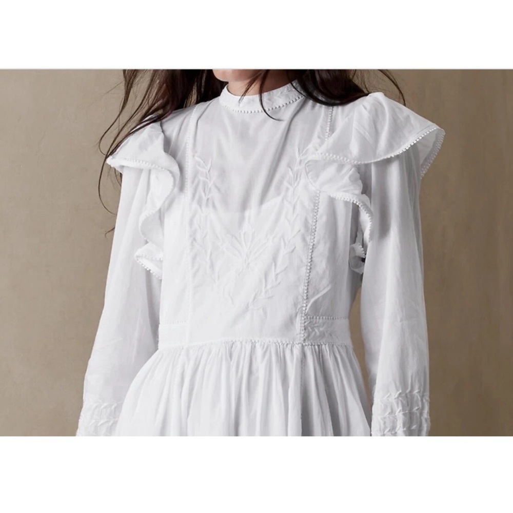 Banana Republic Esme Embroidered Mini Dress Medium white cotton Victorian dainty - Picture 5 of 16